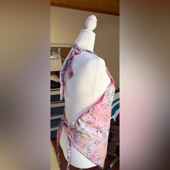 Floral Pink and Gray Apron with Embellished BIB - Picture 2 of 3